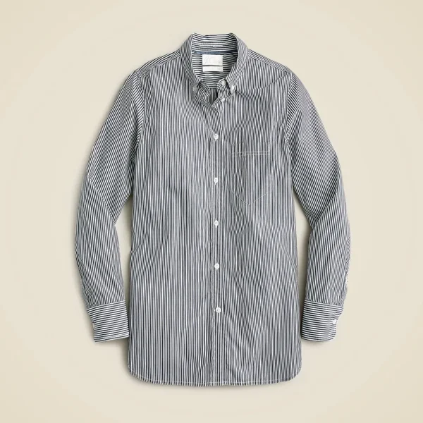 Classic-fit washed cotton poplin shirt in stripe