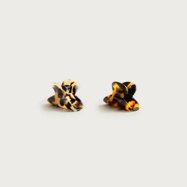 Mini hair clips two-pack in mixed Italian tortoise
