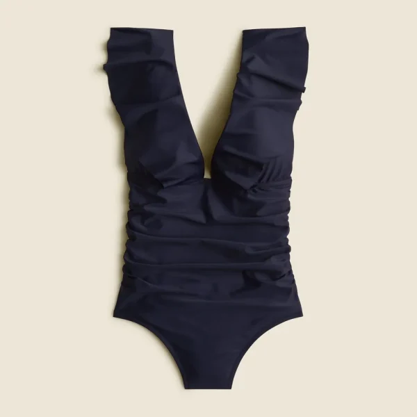 Ruched ruffle one-piece swimsuit