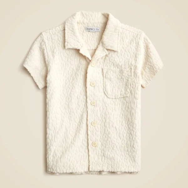 Kids’ camp-collar shirt in terry jacquard