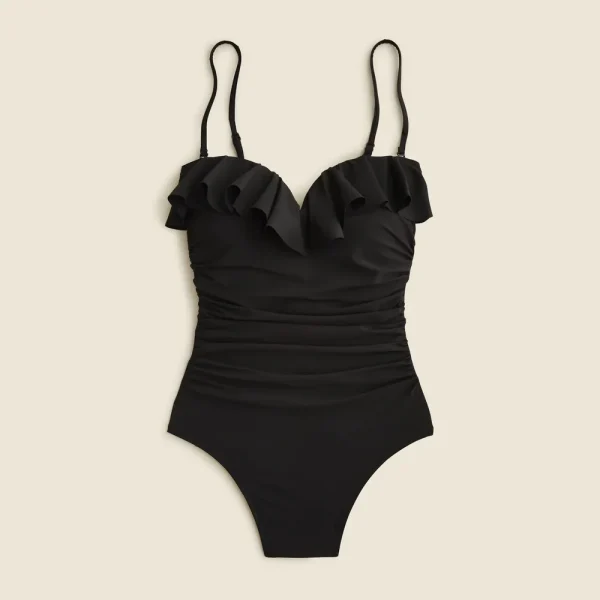Matte ruched one-piece swimsuit with ruffles