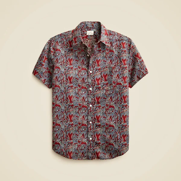 Short-sleeve cotton-linen blend shirt in print