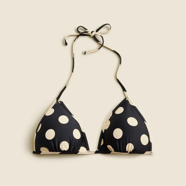 String bikini top in reversible dot-stripe print