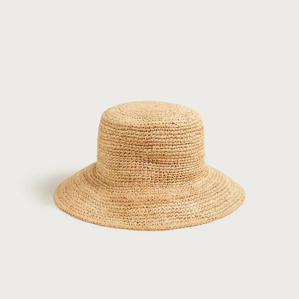 Wide-brim raffia bucket hat