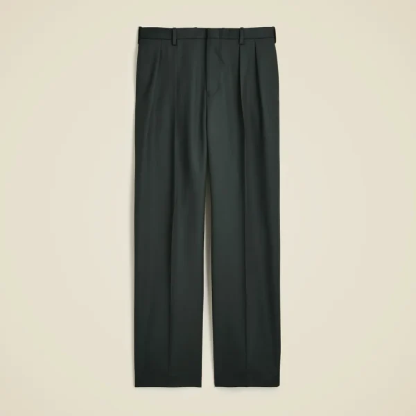 Relaxed-fit double-pleated trouser in Italian wool cavalry twill