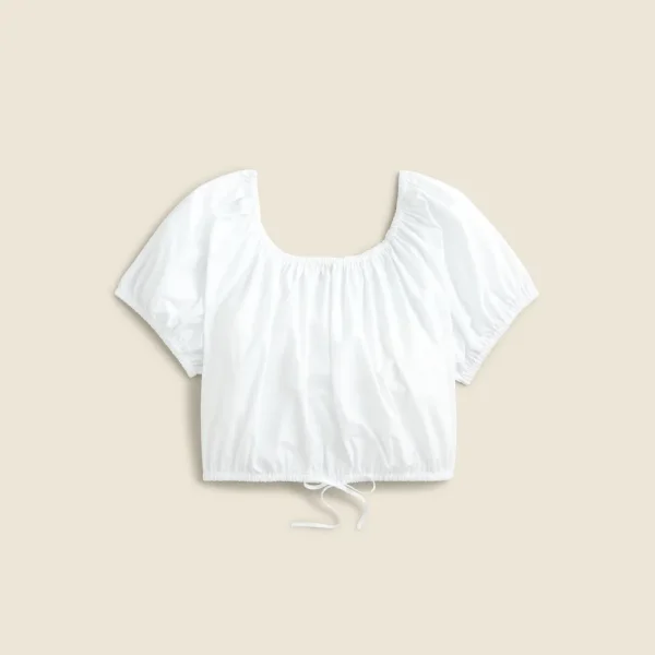 Cinched-waist cropped top in cotton poplin