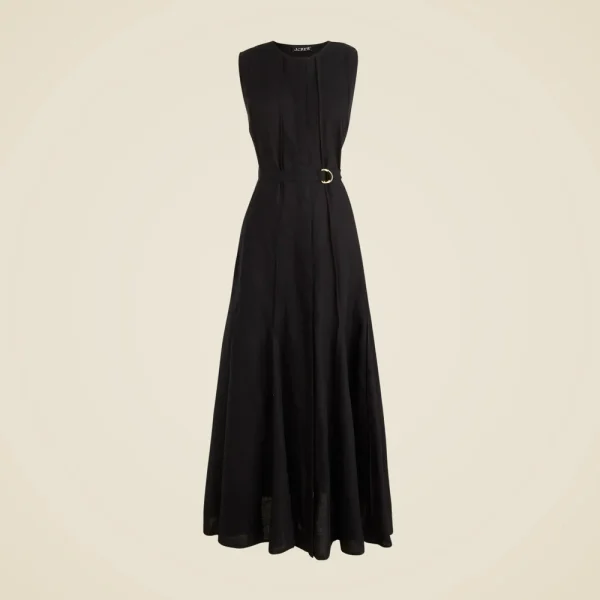Seamed linen dress with removable belt