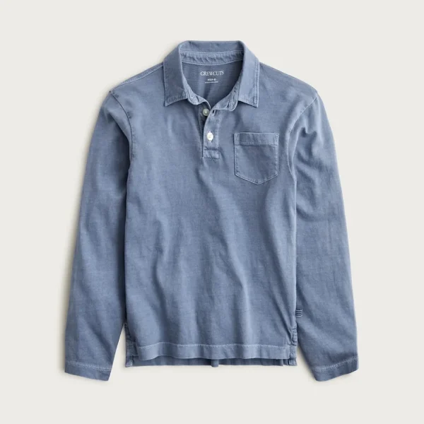 Kids’ garment-dyed long-sleeve polo shirt in broken-in-jersey