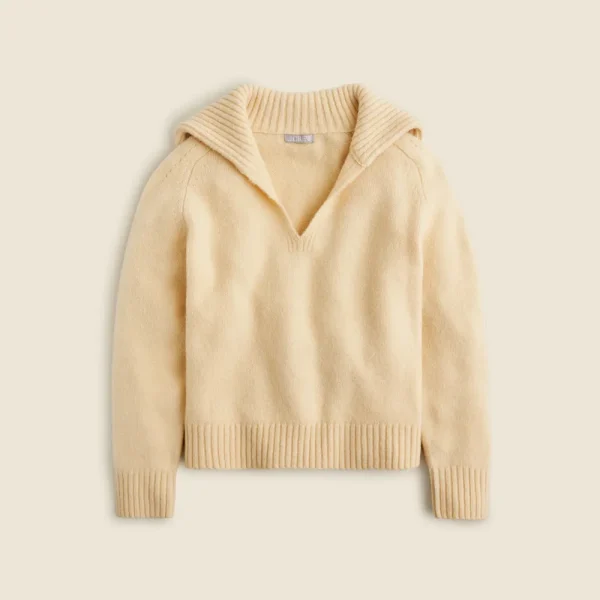 Johnny-collar sweater with ribbed trim