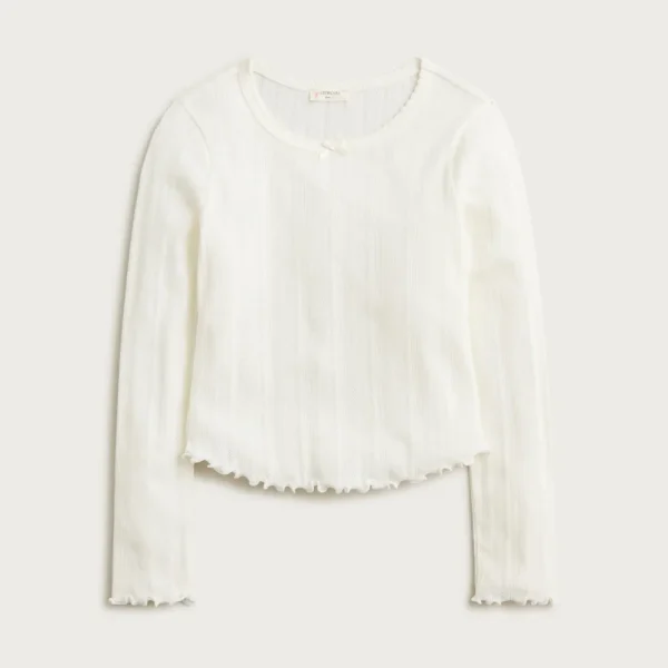 Girls’ long-sleeve pointelle-knit T-shirt
