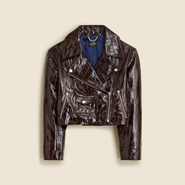 Collection moto jacket in croc-embossed leather