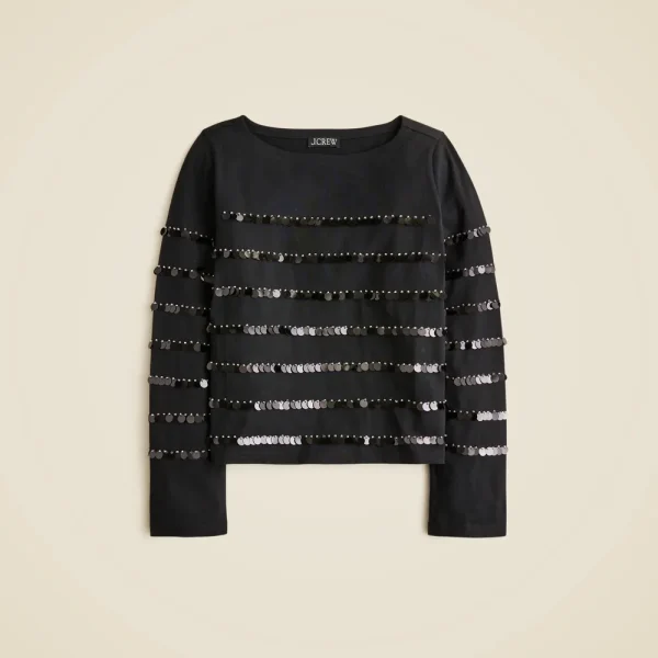 Heavy jersey long-sleeve T-shirt with paillette embellishment