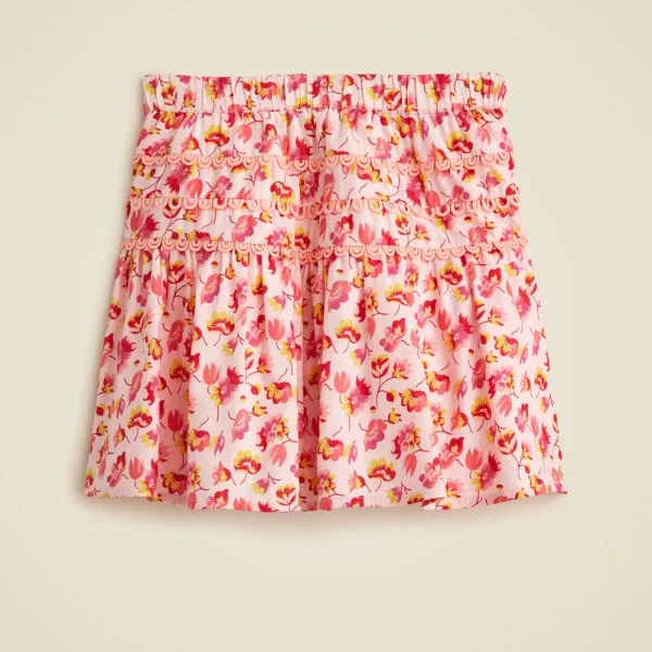 Girls’ rickrack skirt in linen-cotton blend floral