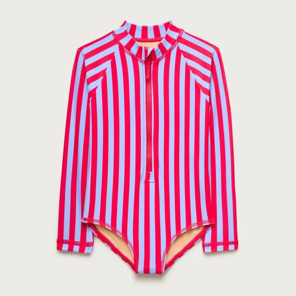 Girls’ zip-up rash guard one-piece