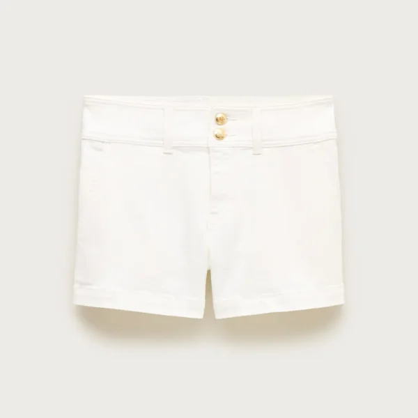 Stacked-button denim short in white