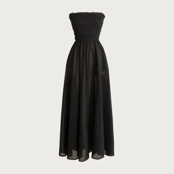 Smocked maxi dress in cotton voile