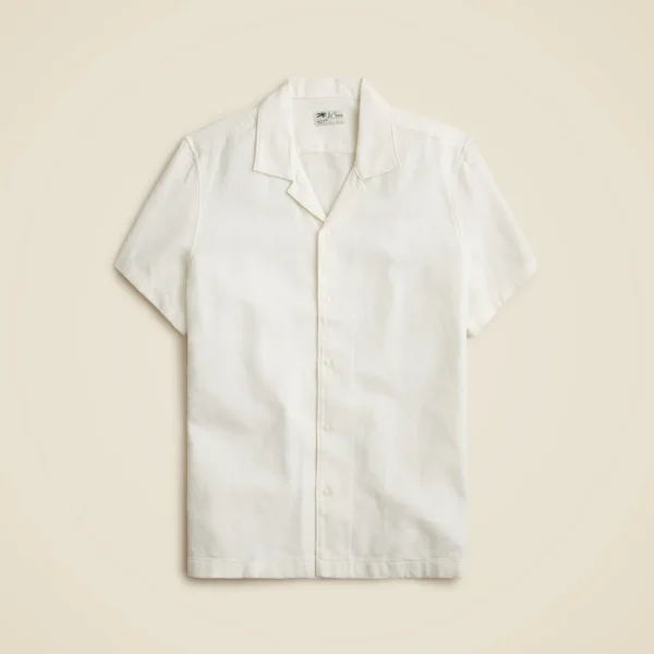 Short-sleeve textured cotton camp-collar shirt