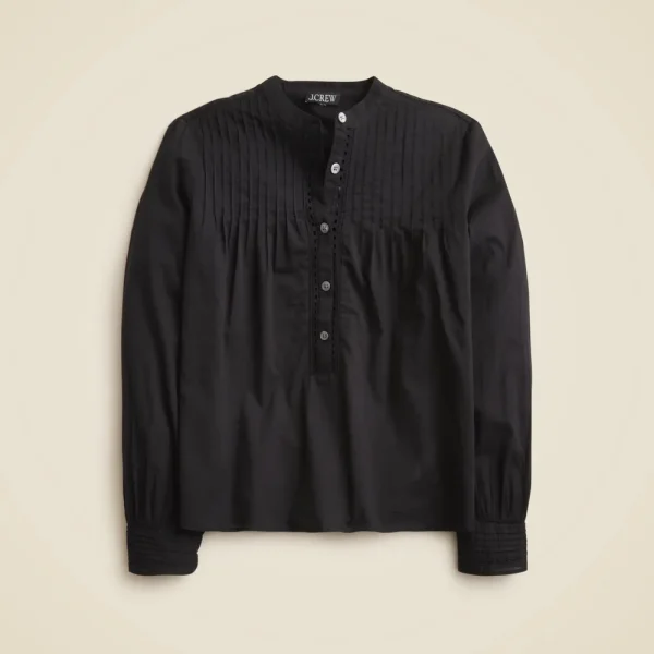 Pintuck lace-trim top in cotton voile