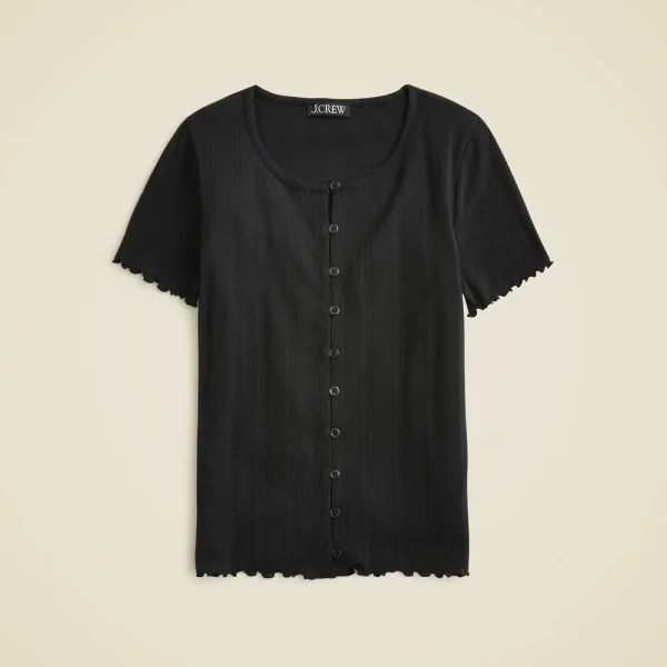 Pointelle short-sleeve knit cardigan
