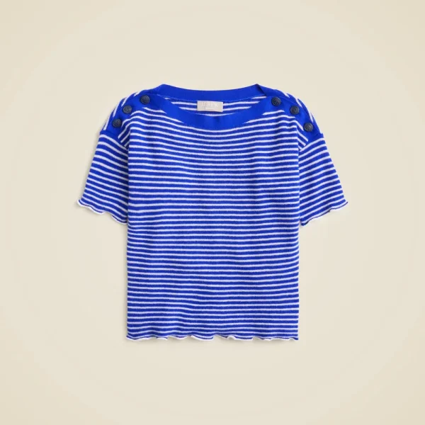 Featherweight cashmere ruffle-trim T-shirt in stripe