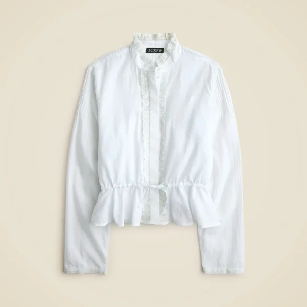 Lace-trim cinched-waist top in cotton voile