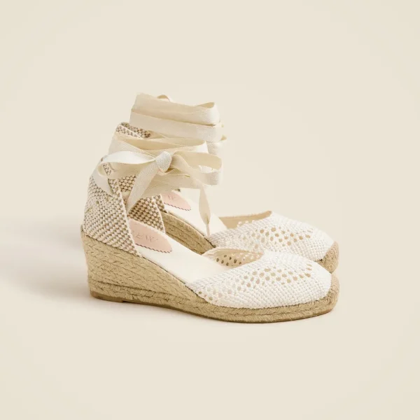 Made-in-Spain crochet lace-up espadrille wedges