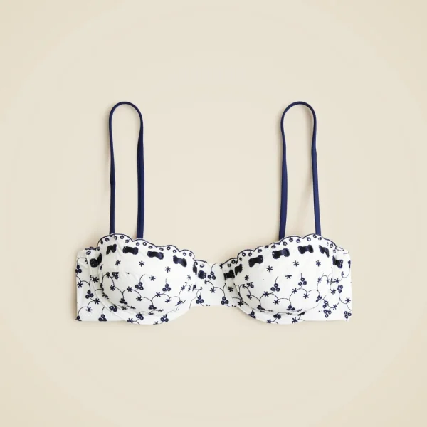 Eyelet balconette underwire bikini top with ribbon trim