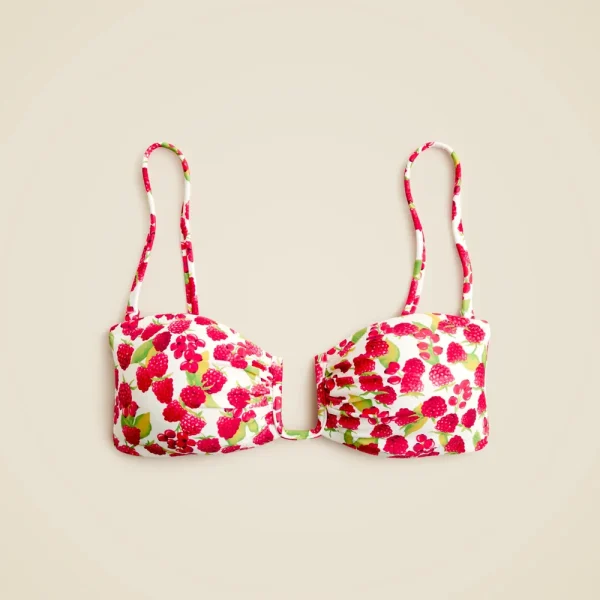 Mira bandeau bikini top in raspberry print