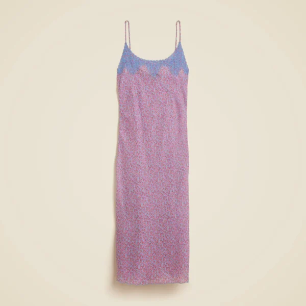 Embroidered slip dress in summer fields-print ramie