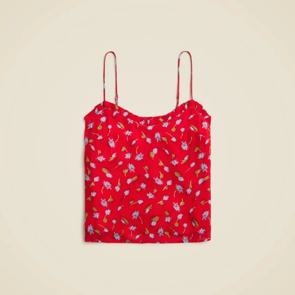 Ruffle-trim camisole in brushed daisy-print chiffon