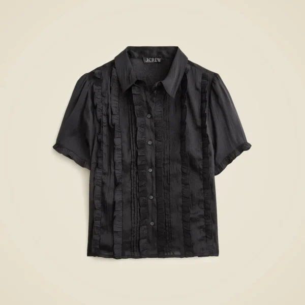 Sheer ruffle-trim button-up top