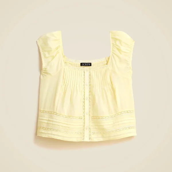 Cap-sleeve lace-trim top in cotton voile
