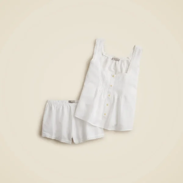 Lace-trim camisole and pajama short set in linen-cotton blend