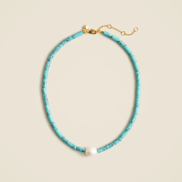 Turquoise bead freshwater pearl necklace