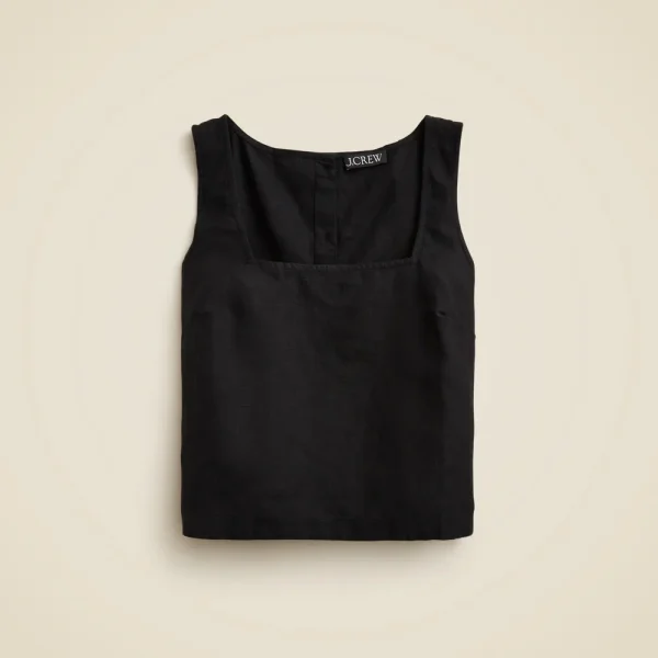 Squareneck button-back top in linen
