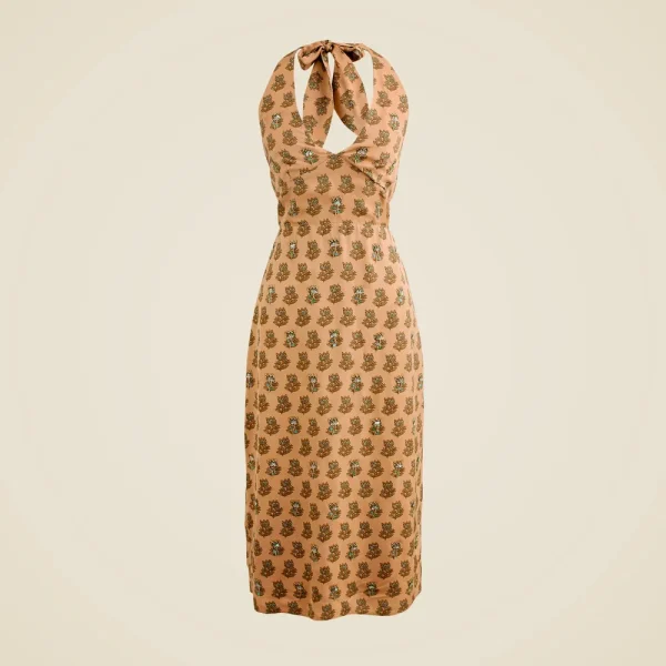 Collection embellished halter dress in tonal tulip block print