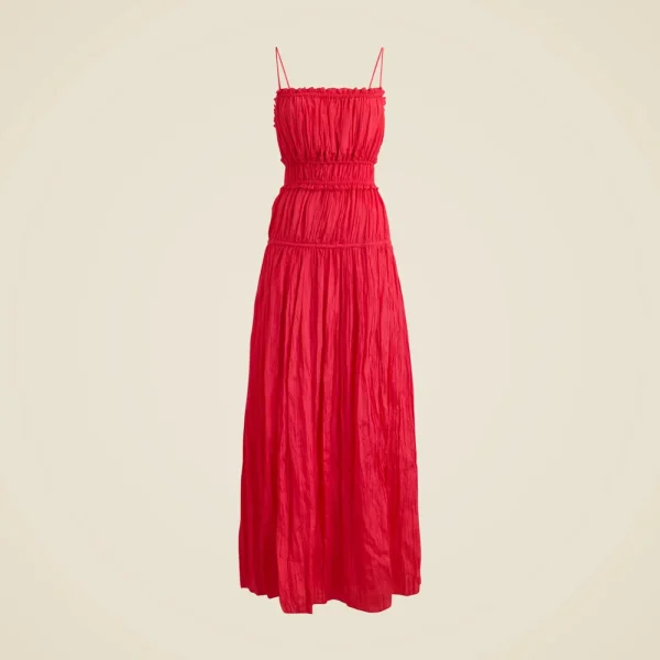 Crinkled ruffle-trim dress
