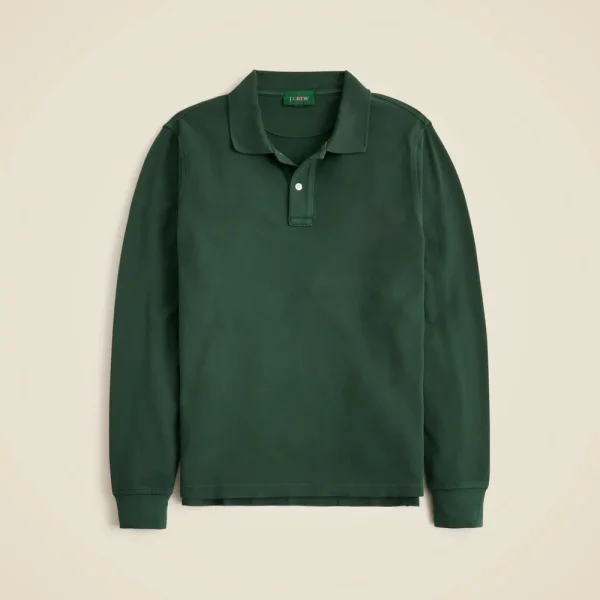 Long-sleeve washed piqué polo shirt