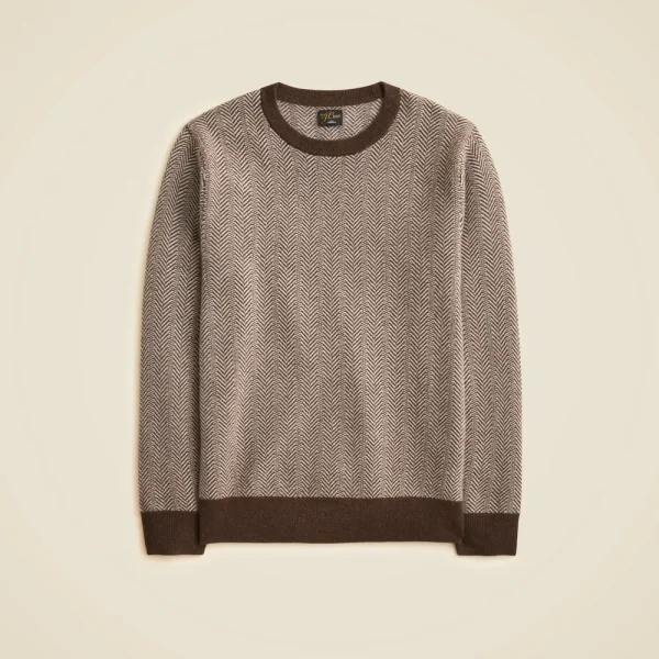 Cashmere crewneck sweater in jacquard herringbone