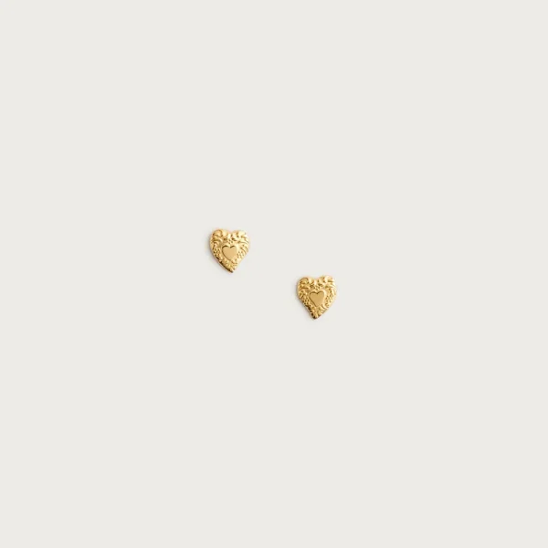 Gold vermeil engraved heart stud earrings