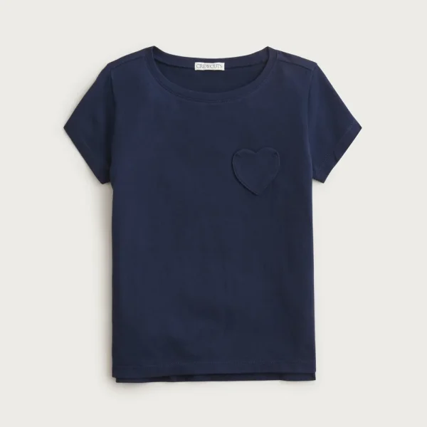 Girls’ short-sleeve heart-pocket T-shirt in vintage jersey