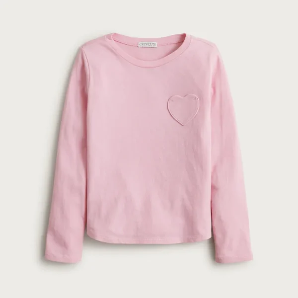 Girls’ long-sleeve heart-pocket T-shirt in vintage jersey