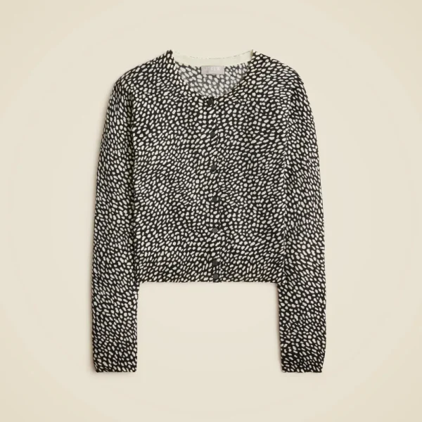 Featherweight cashmere cardigan in spot print