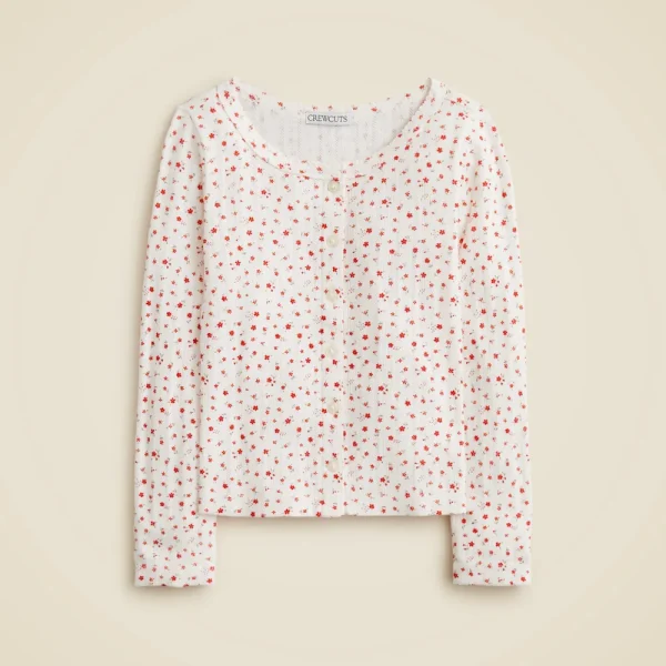 Girls’ pointelle-knit cardigan top in floral