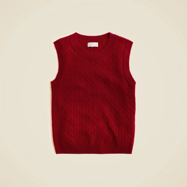 Cashmere cable-knit sweater shell with contrast trim