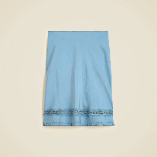 Lace-trim slip skirt in matte textured satin