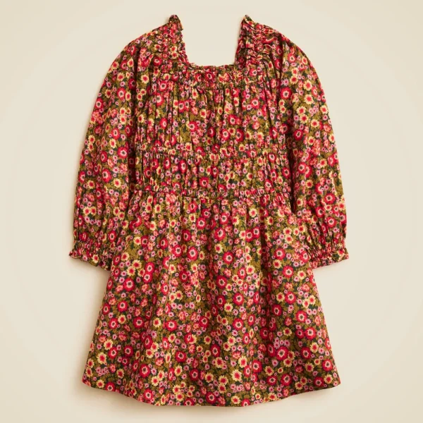 Girls’ long-sleeve smocked dress in floral