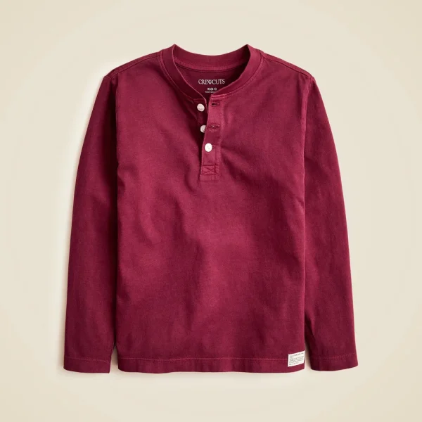 Kids’ long-sleeve garment-dyed henley T-shirt in broken-in-jersey