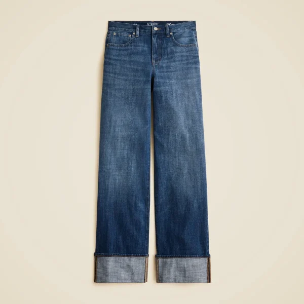 Cuffed lower-rise wide-leg jean