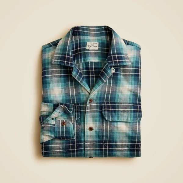 Cotton-hemp blend twill camp-collar shirt